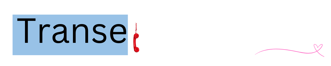 Transe-Wort mit rotem Telefonhörer und rosa Herz-Skizze